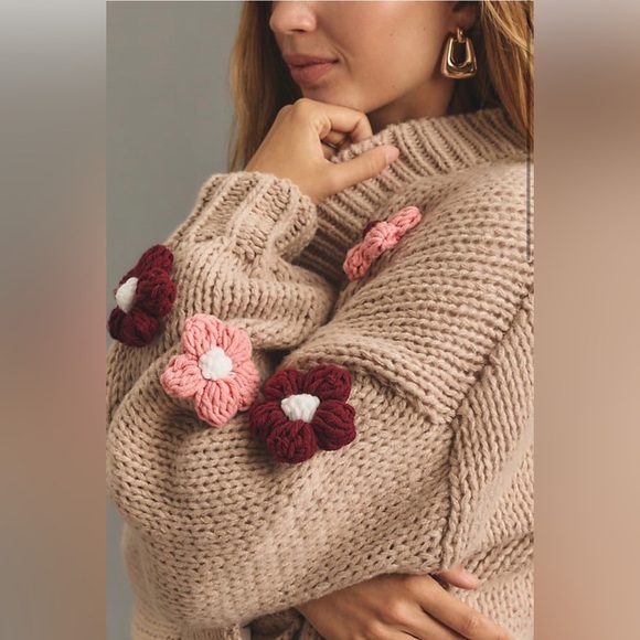 Anthropologie Beige and Pink Floral Cardigan - Picture 2 of 12